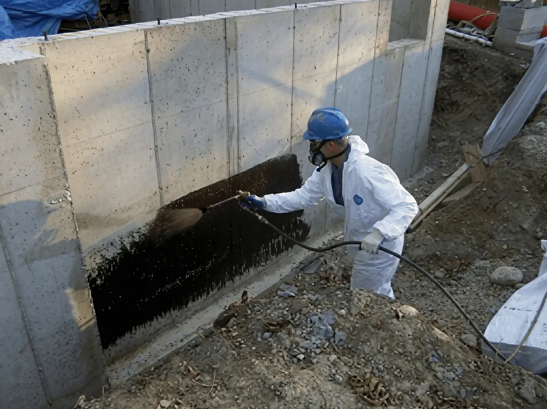 Professional waterproofing the exterior walls of the basement in Boulder, CO
